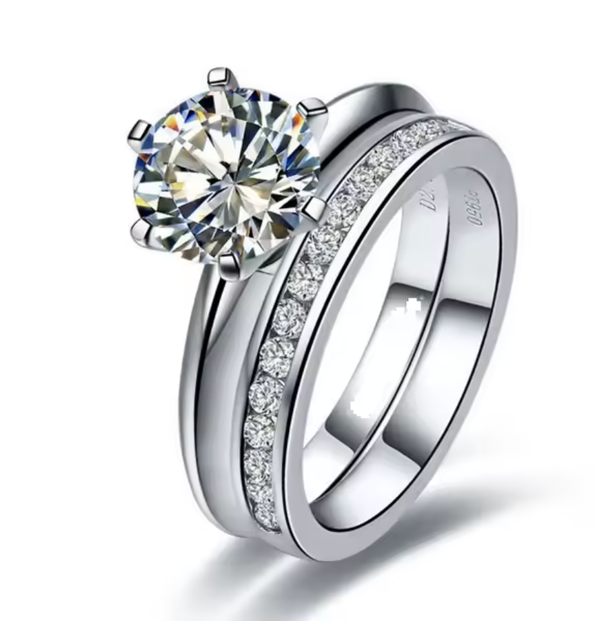 1 Carat Round Cut Platinum Wedding Set Moissanite Ring