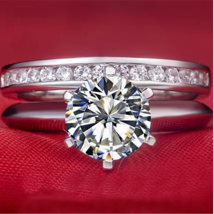 1 Carat Round Cut Platinum Wedding Set Moissanite Ring