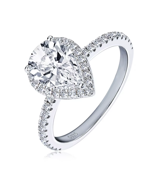 Juliet - 2ct Pear Cut D Halo Moissanite Ring