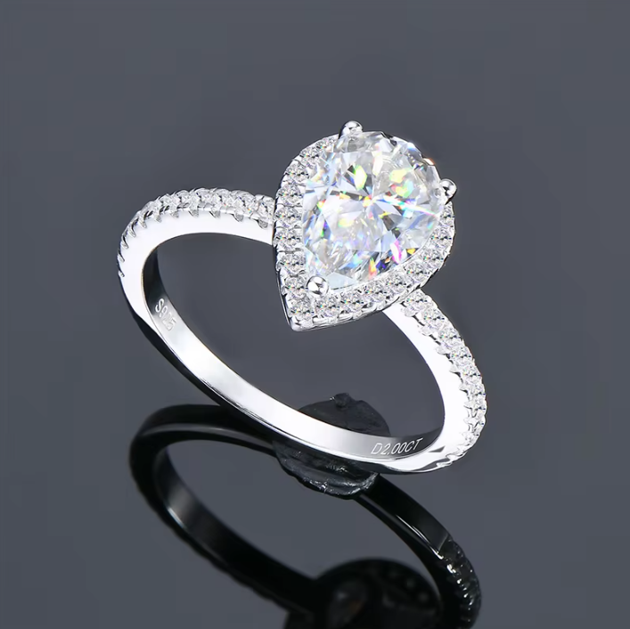 Juliet - 2ct Pear Cut D Halo Moissanite Ring