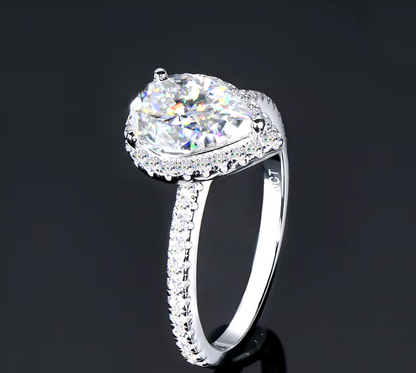 Juliet - 2ct Pear Cut D Halo Moissanite Ring