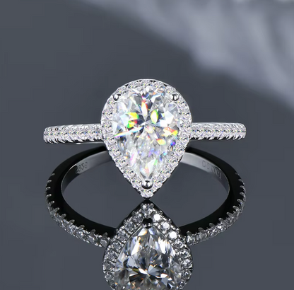 Juliet - 2ct Pear Cut D Halo Moissanite Ring