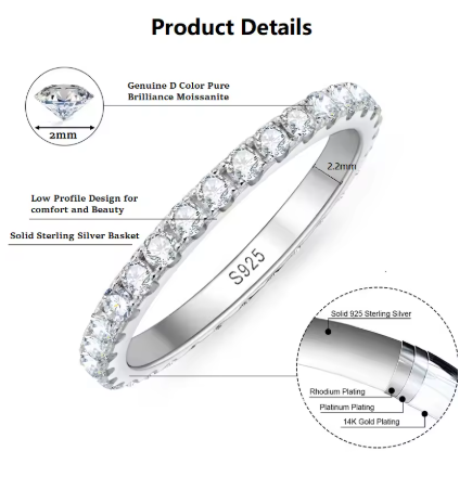 Holly - Eternity Band 2mm D Colour Moissanite Ring