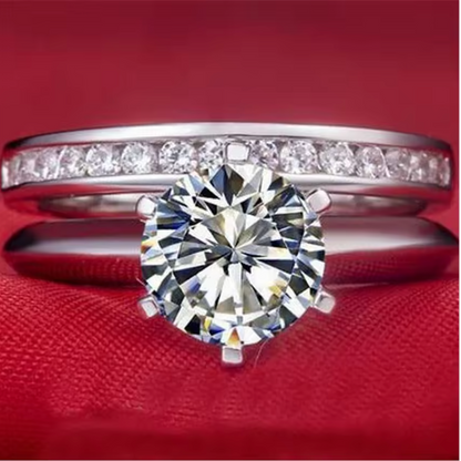 1 Carat Round Cut  Platinum Wedding Set Moissanite Ring